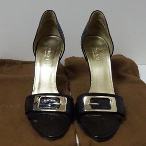 **Authentic** Gucci Black Python Leather Open Pump